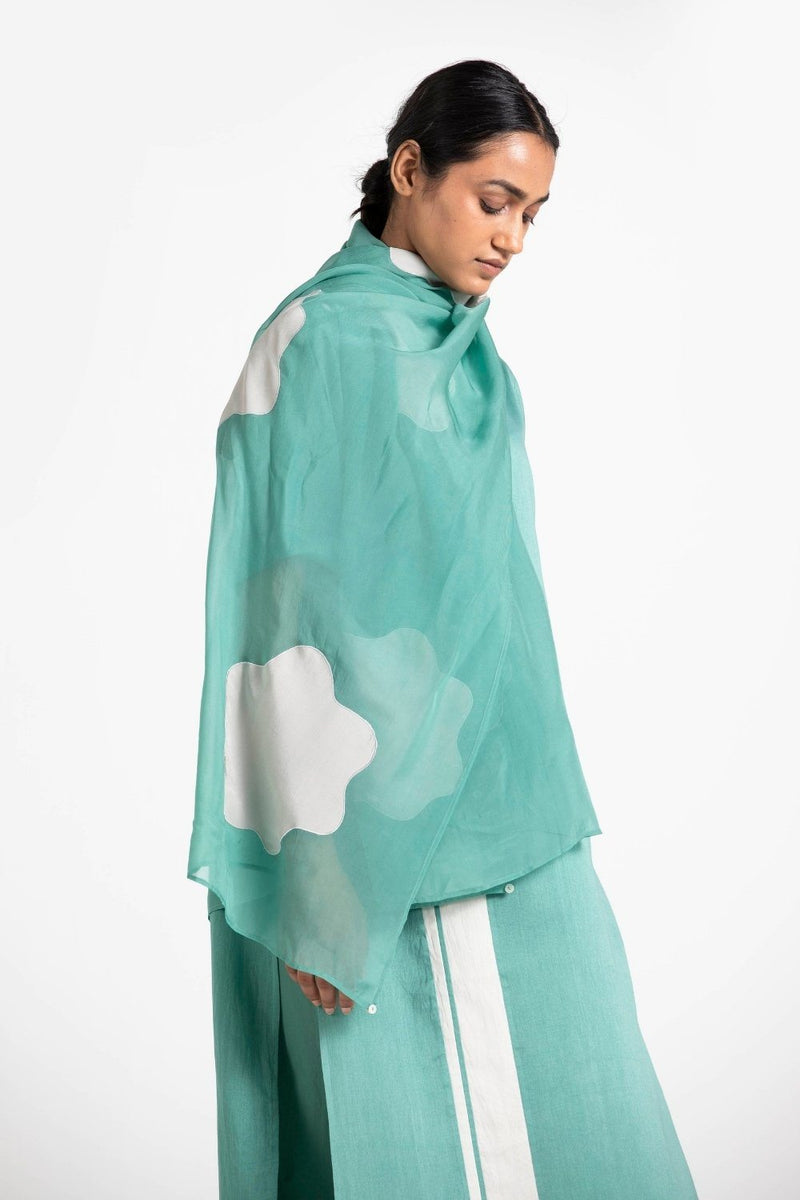 Floral Applique Scarf Mineral Green linen Scarves & Stoles by THREE for women in Singapore