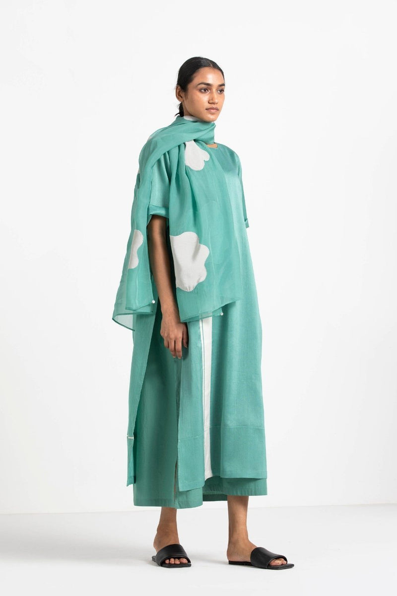 Floral Applique Scarf Mineral Green linen Scarves & Stoles by THREE for women in Singapore