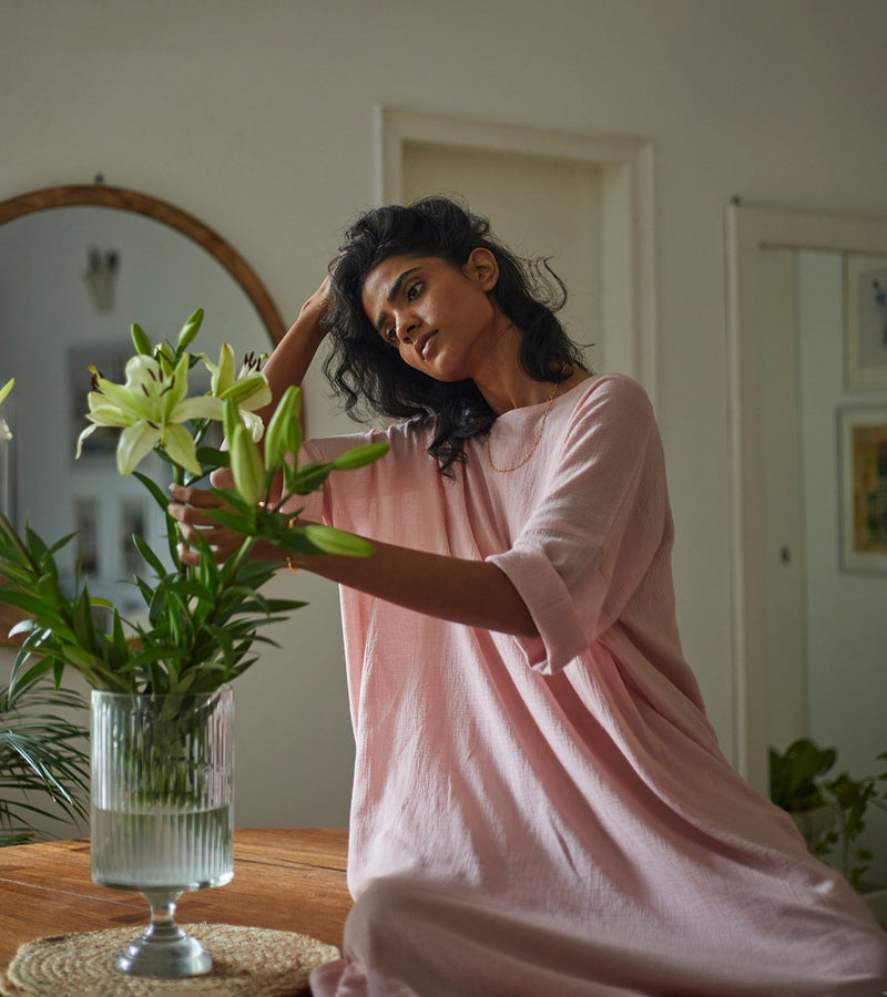 French Rose Kaftan Lounge Wear by Khara Kapas for women in Singapore