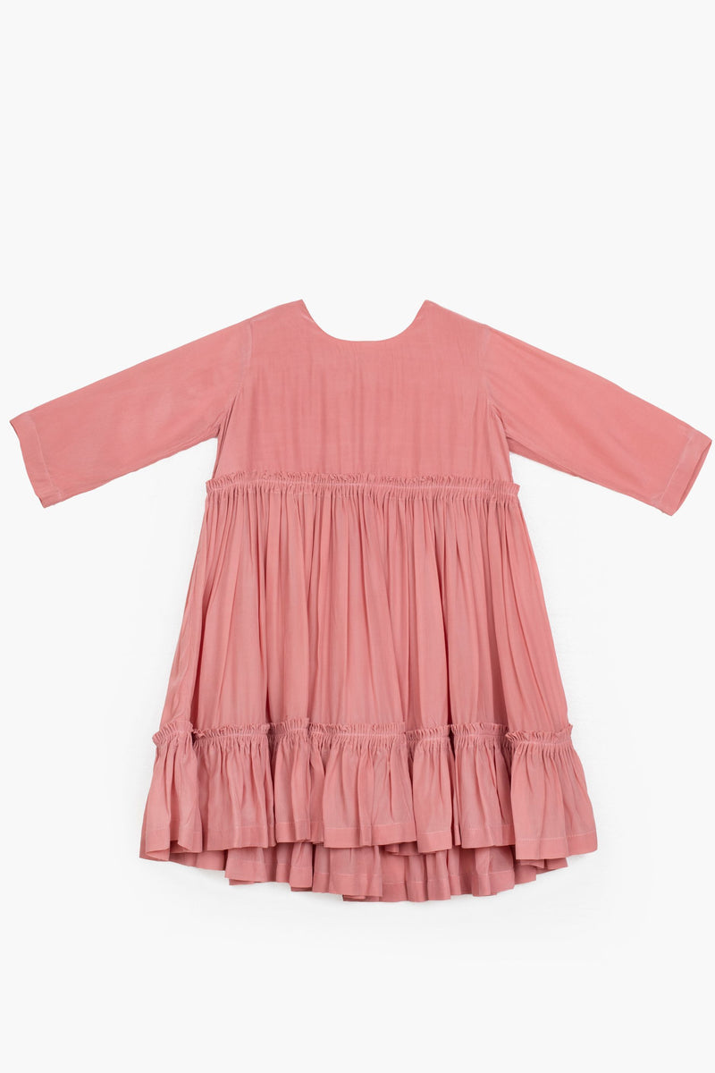 Frill Dress- Dusty Rose Dress by THREE Kids for kids in Singapore