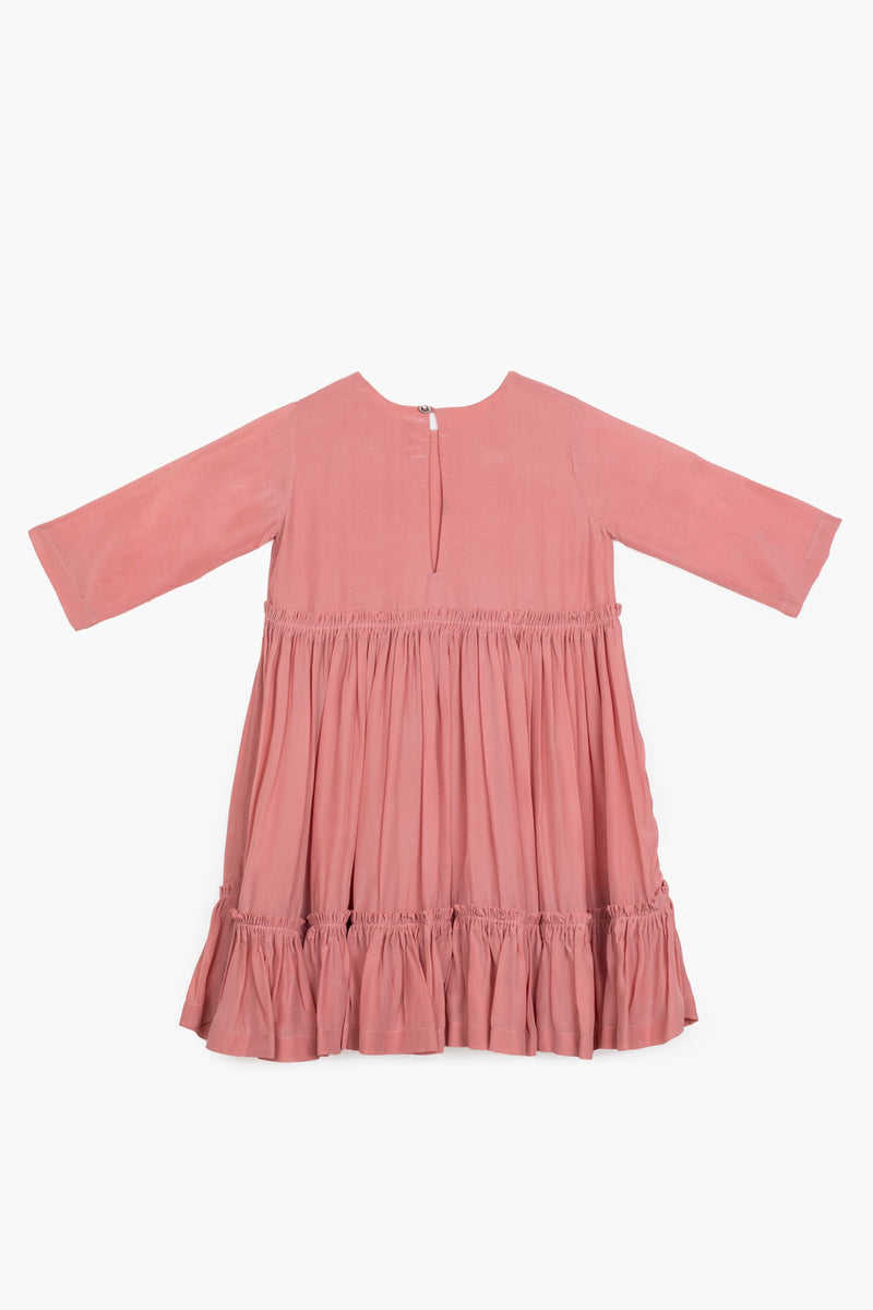 Frill Dress- Dusty Rose Dress by THREE Kids for kids in Singapore
