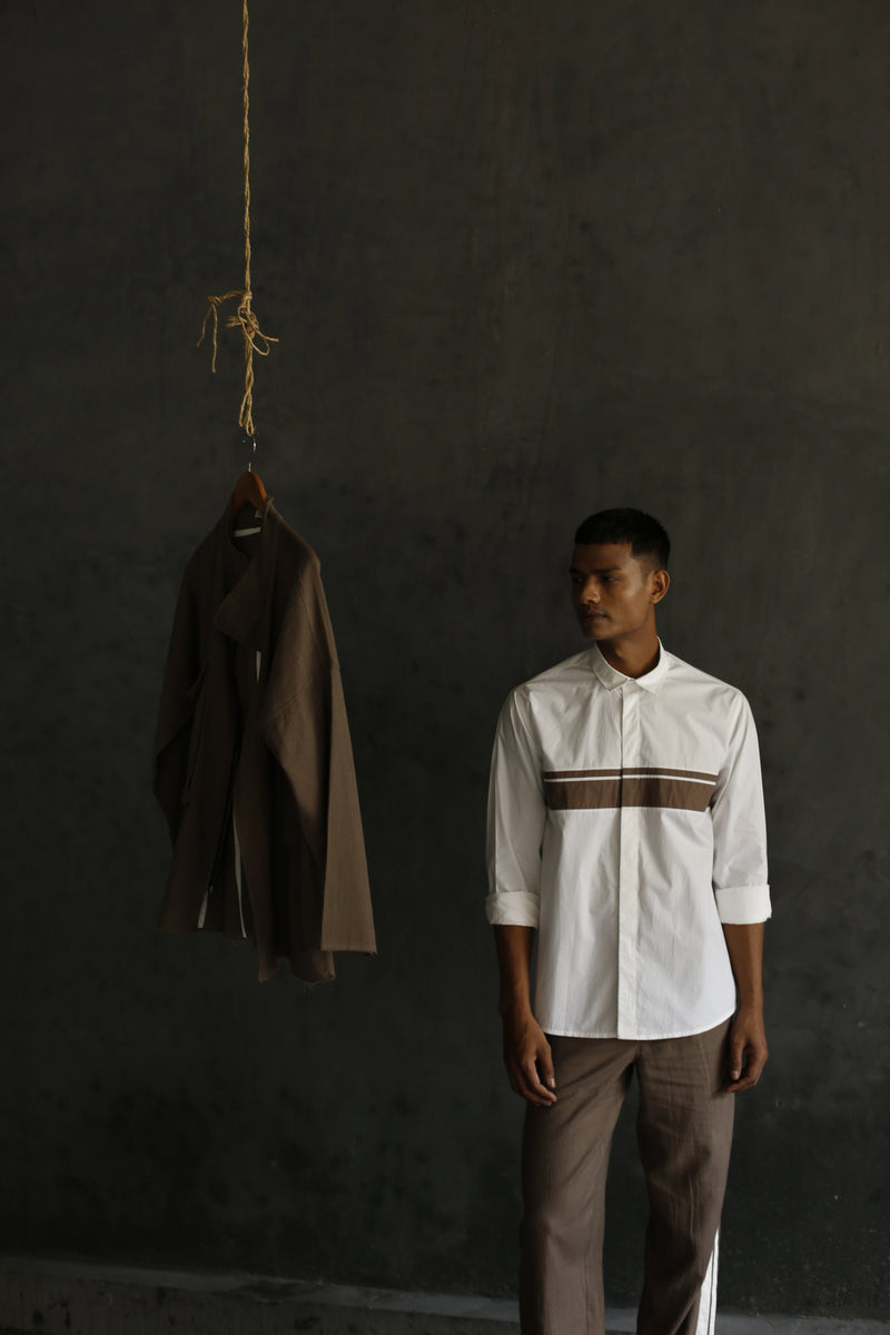 Front Applique Stripe Shirt Co-ord - White Co-ord Set by THREE Men for men in Singapore
