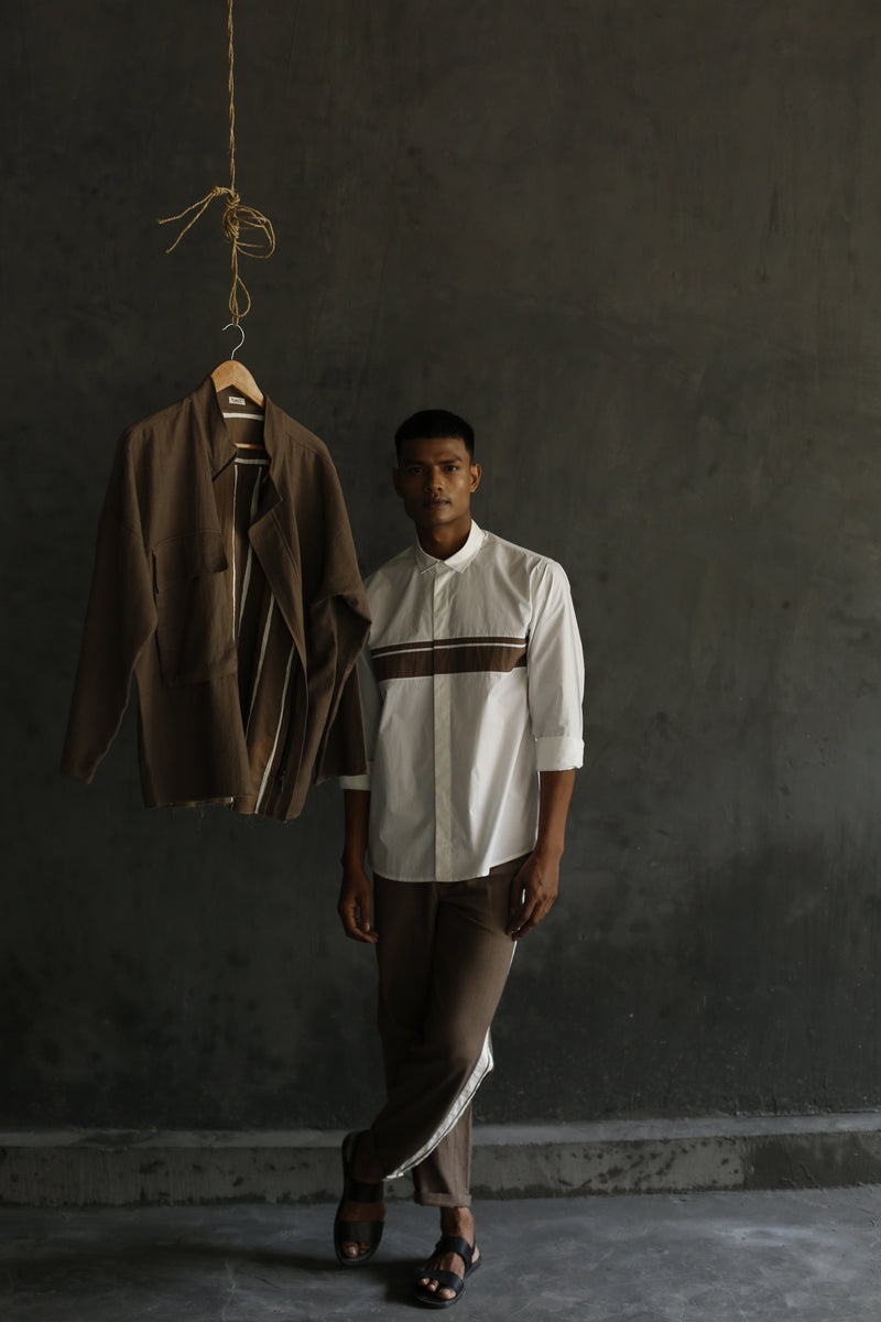 Front Applique Stripe Shirt - White by THREE Men for men in Singapore