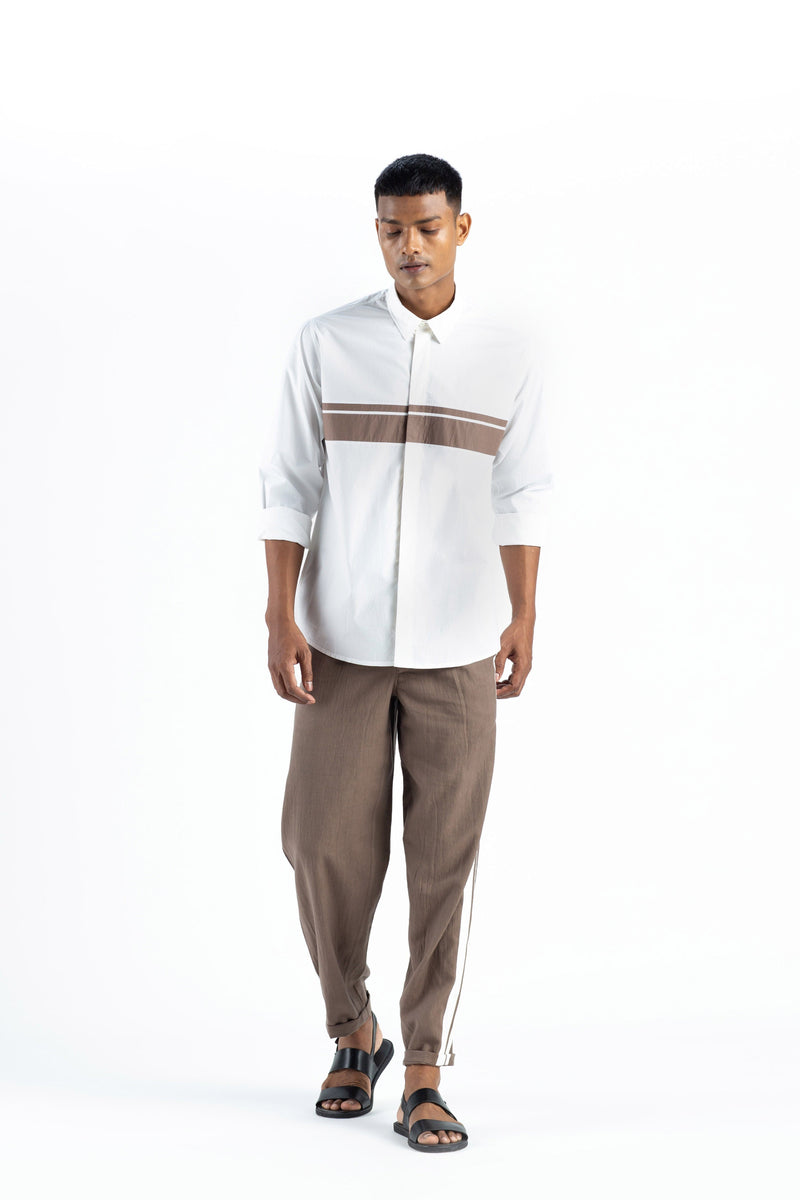 Front Applique Stripe Shirt - White by THREE Men for men in Singapore