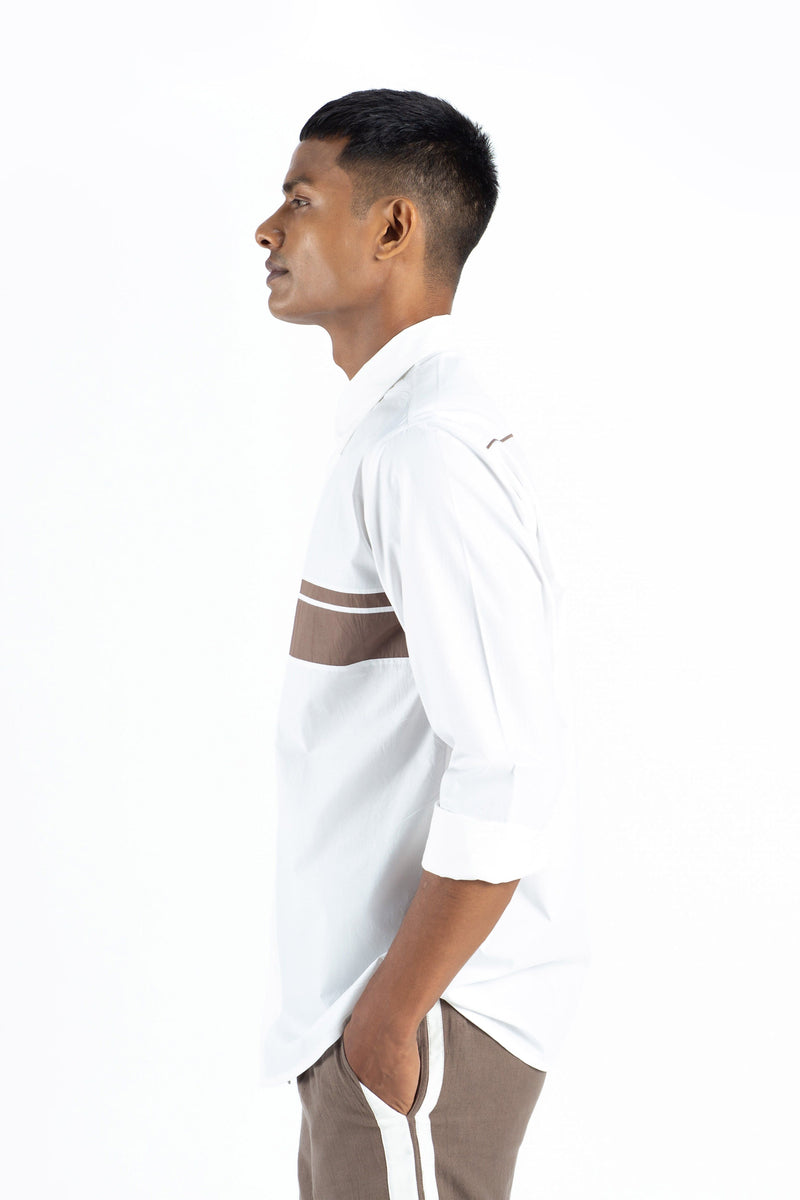 Front Applique Stripe Shirt - White by THREE Men for men in Singapore