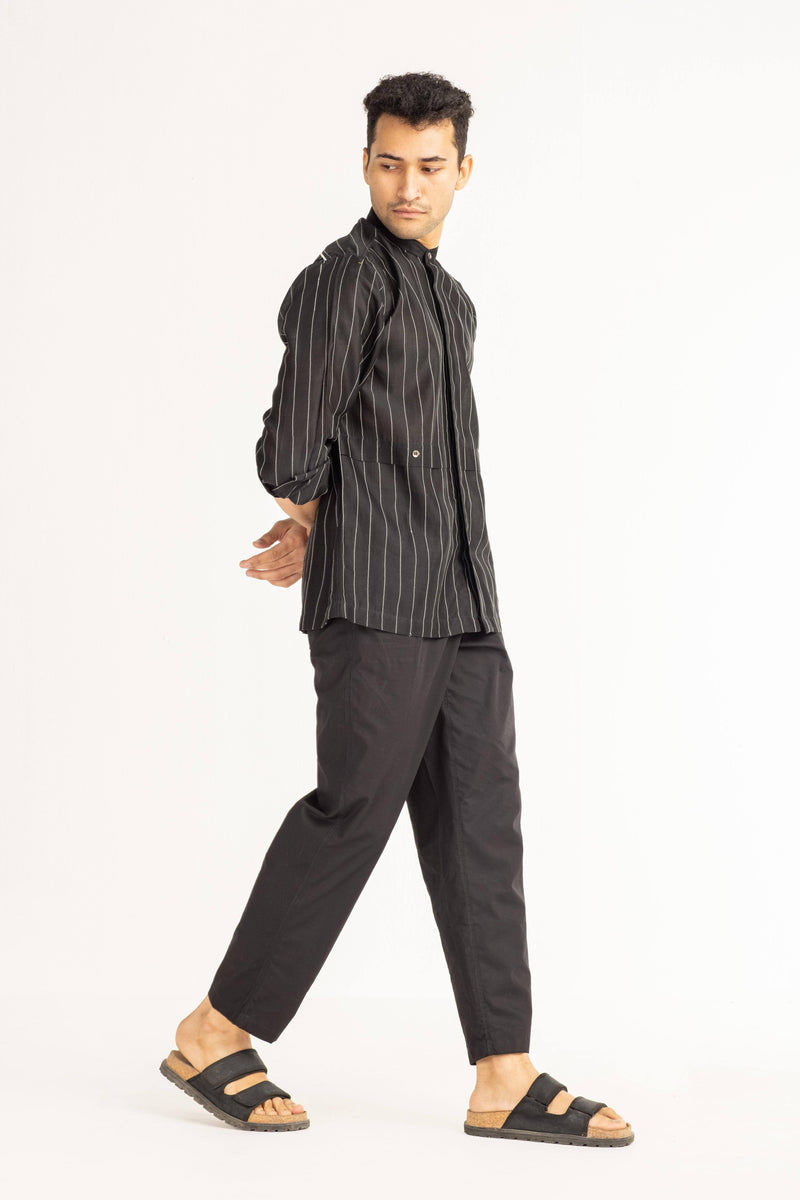Front Pleat Pant- Black Bottoms by THREE Men for men in Singapore
