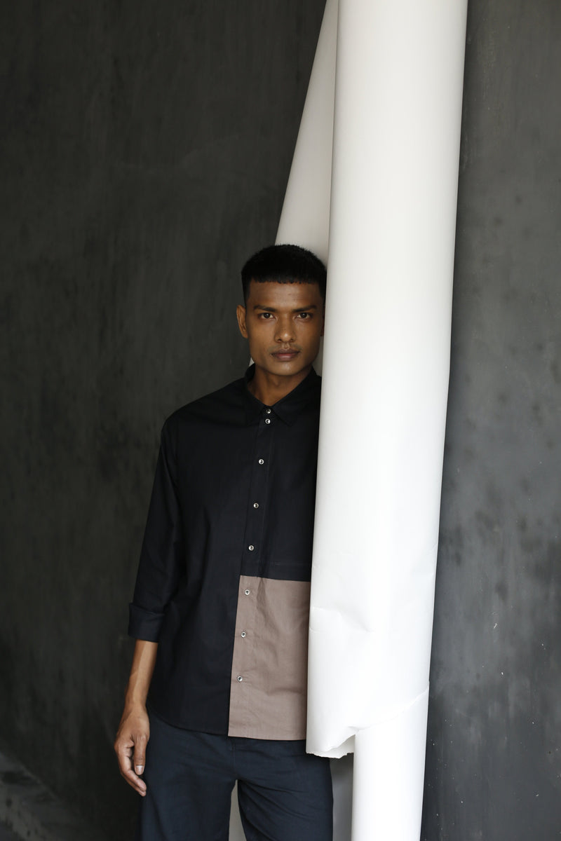 Front Pocket Shirt - Black by THREE Men for men in Singapore