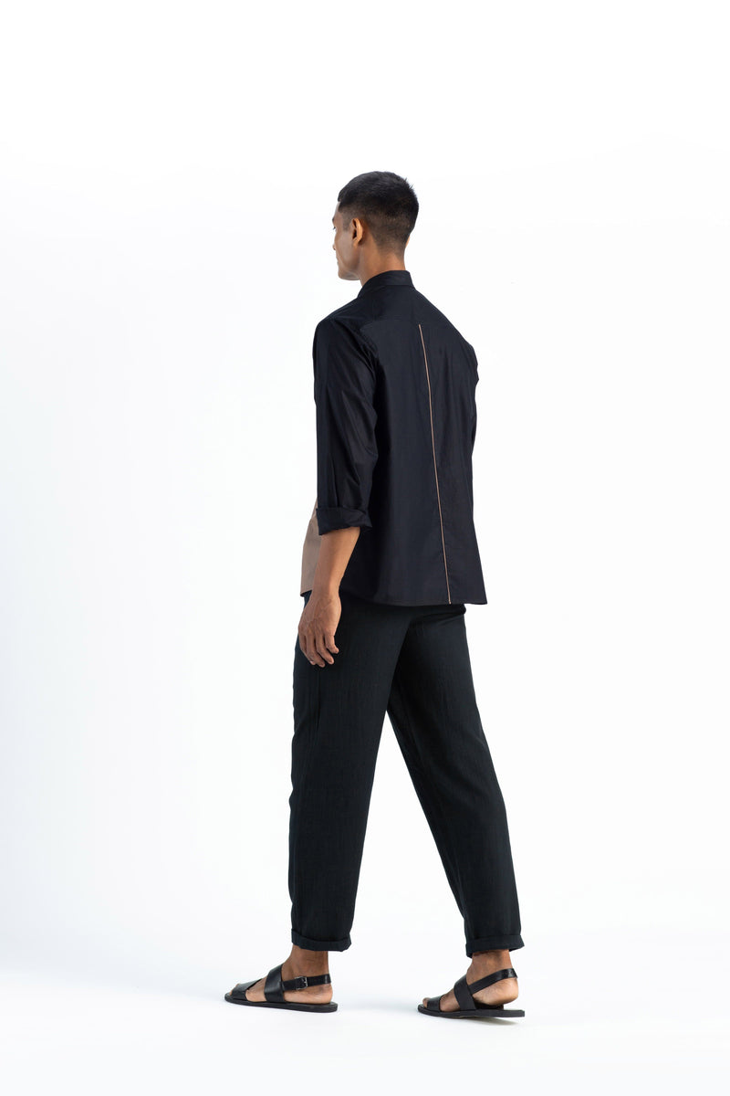 Front Pocket Shirt - Black by THREE Men for men in Singapore