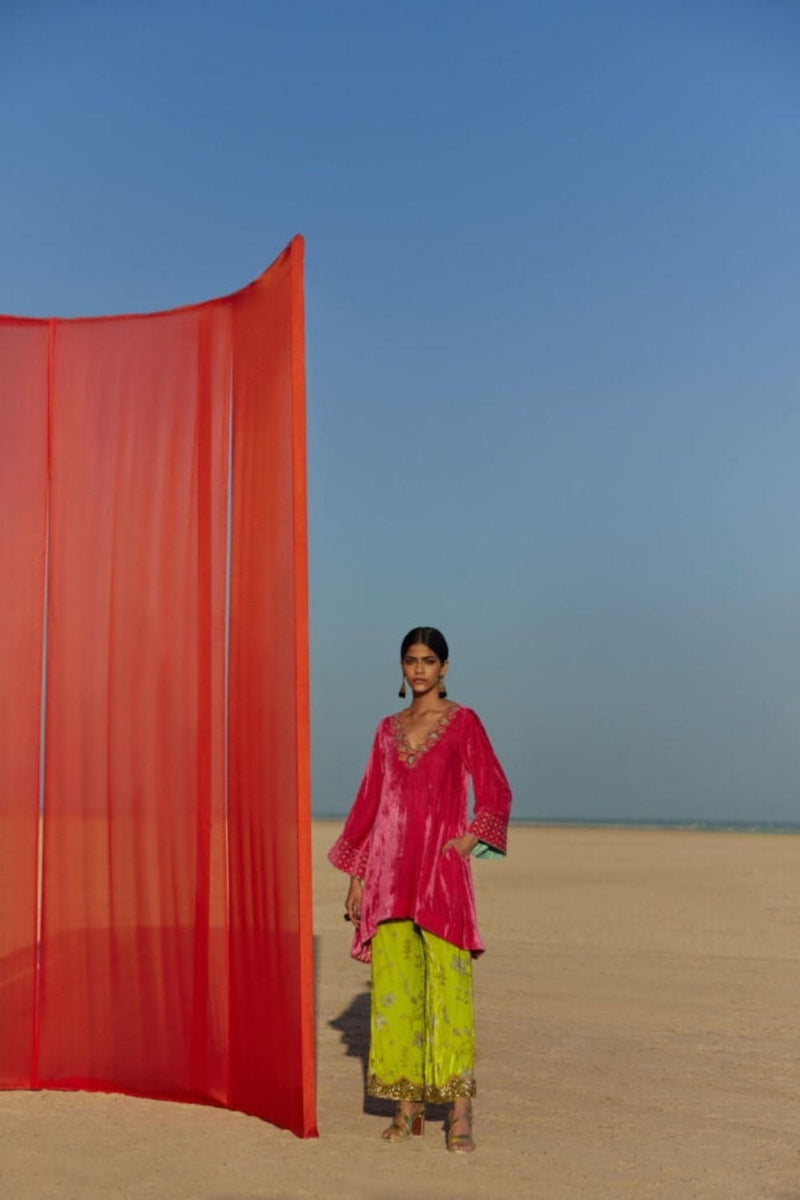 FUSHIA - B. LIME A-LINE KURTA SET Kurta Sets by Rajiramniq for women in Singapore