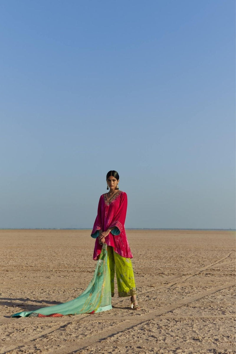 FUSHIA - B. LIME A-LINE KURTA SET Kurta Sets by Rajiramniq for women in Singapore