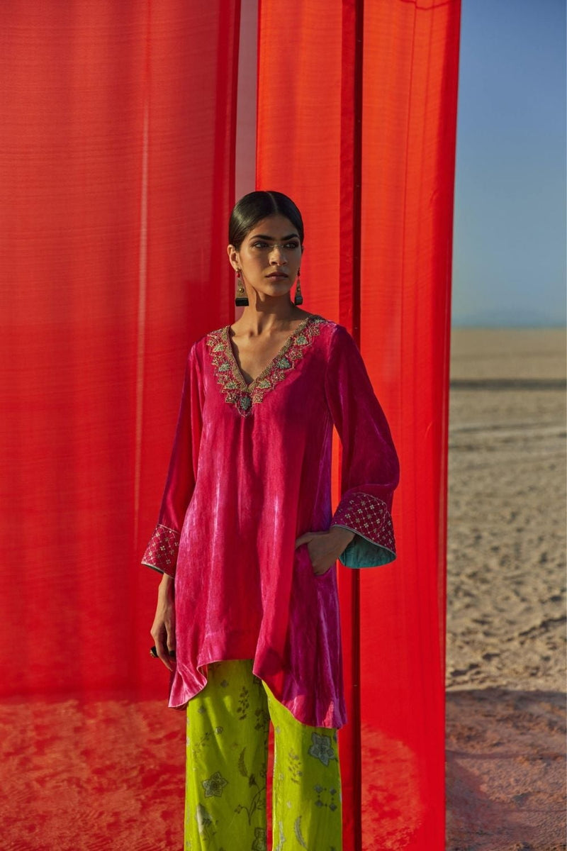FUSHIA - B. LIME A-LINE KURTA SET Kurta Sets by Rajiramniq for women in Singapore