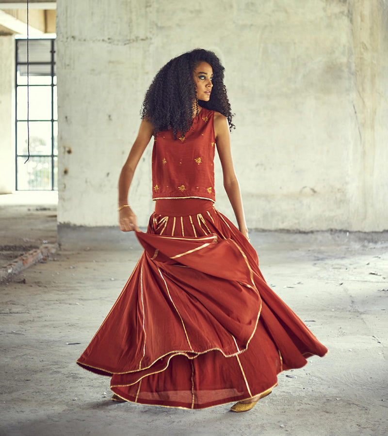 Gerua Ghagra Set Lehenga Set by Khara Kapas for women in Singapore