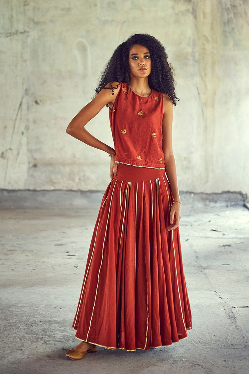 Gerua Ghagra Set Lehenga Set by Khara Kapas for women in Singapore