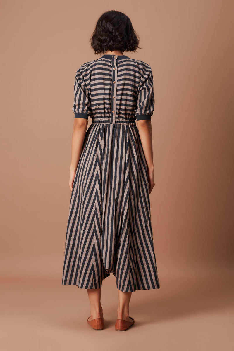 Grey and Charcoal Striped Mati Sphara Jumpsuit Jumpsuits by Mati for women in Singapore