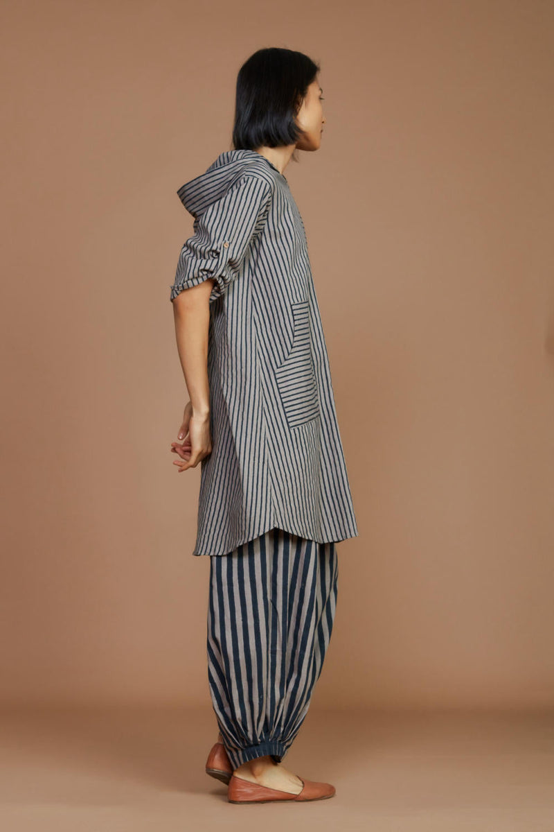 Grey With Charcoal Striped Hooded Co-Ord Set Co-ord Set,Dress by Mati for women in Singapore