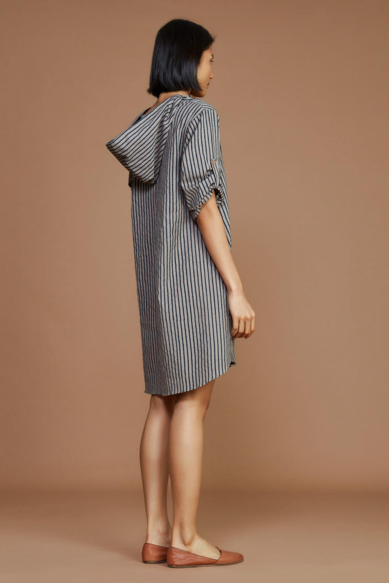 Grey With Charcoal Striped Hooded Co-Ord Set Co-ord Set,Dress by Mati for women in Singapore