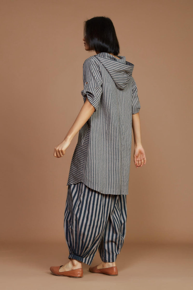 Grey With Charcoal Striped Hooded Co-Ord Set Co-ord Set,Dress by Mati for women in Singapore