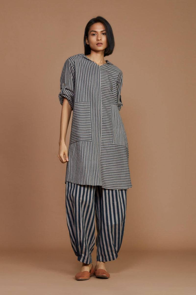 Grey With Charcoal Striped Hooded Co-Ord Set Co-ord Set,Dress by Mati for women in Singapore