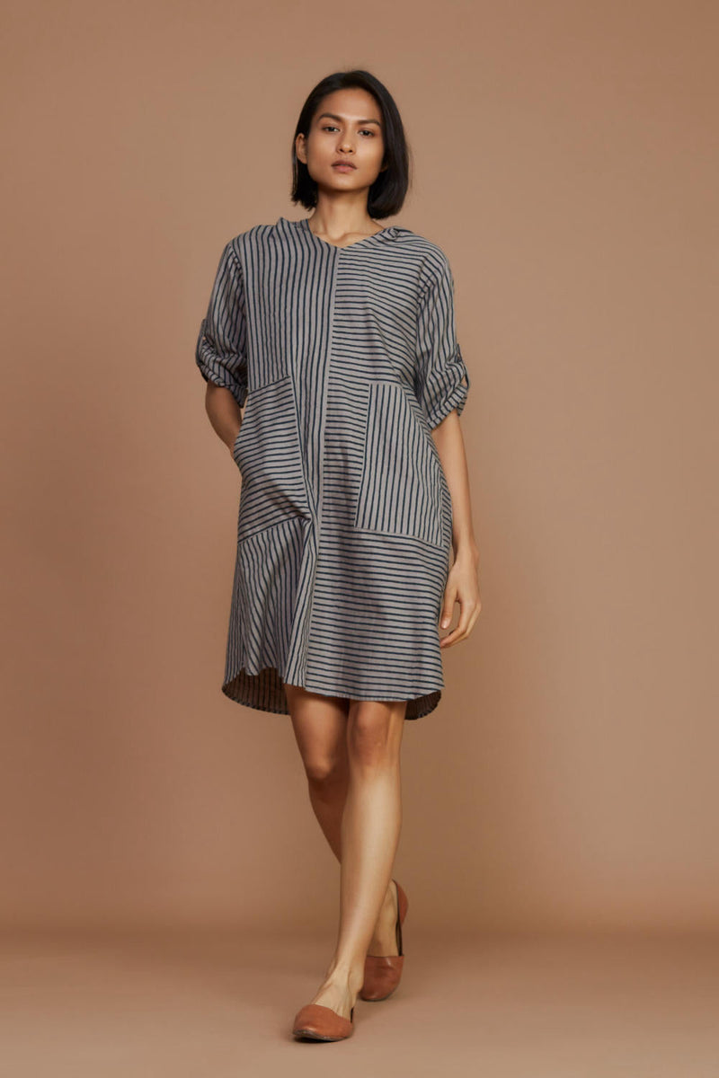 Grey With Charcoal Striped Hooded Co-Ord Set Co-ord Set,Dress by Mati for women in Singapore