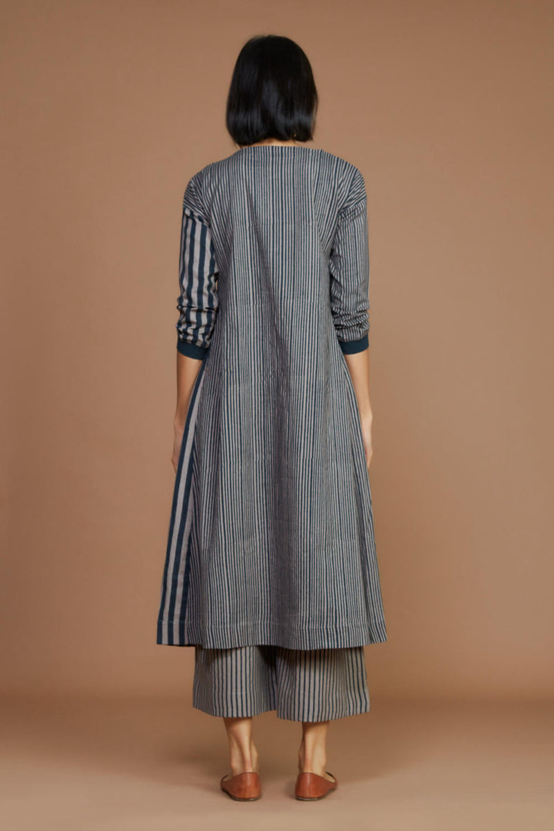 Grey With Charcoal Striped Pleated Co-Ord Set Co-ord Set by Mati for women in Singapore