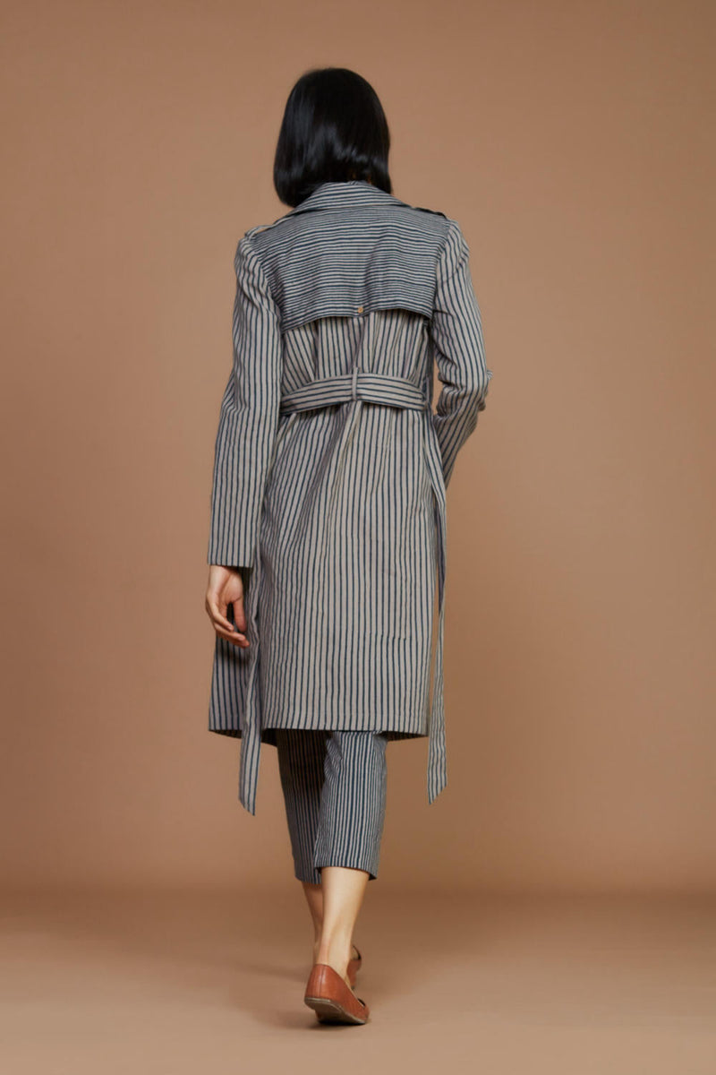 Grey with Charcoal Striped Trench & Corset Co-Ord Set Co-ord Set by Mati for women in Singapore