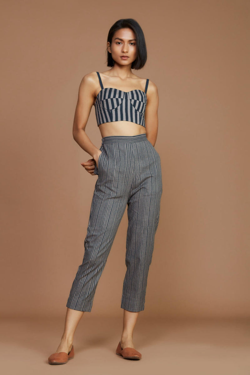 Grey with Charcoal Striped Trench & Corset Co-Ord Set Co-ord Set by Mati for women in Singapore