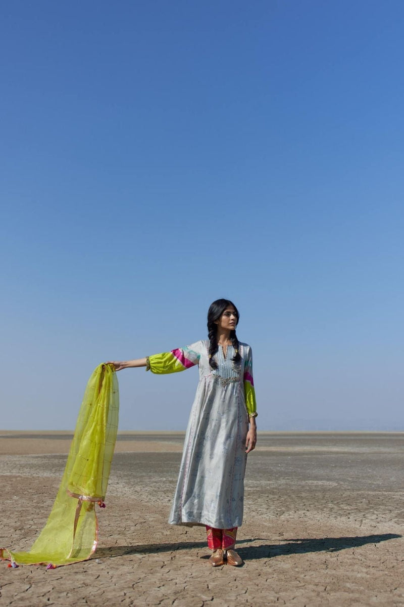 GREY YOKE SIDE KALI KURTA SET Kurta Sets by Rajiramniq for women in Singapore