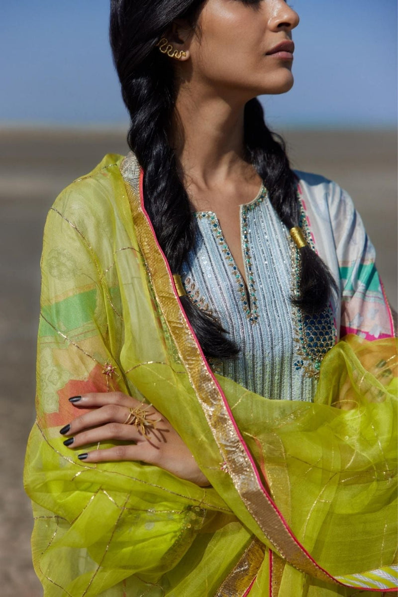 GREY YOKE SIDE KALI KURTA SET Kurta Sets by Rajiramniq for women in Singapore