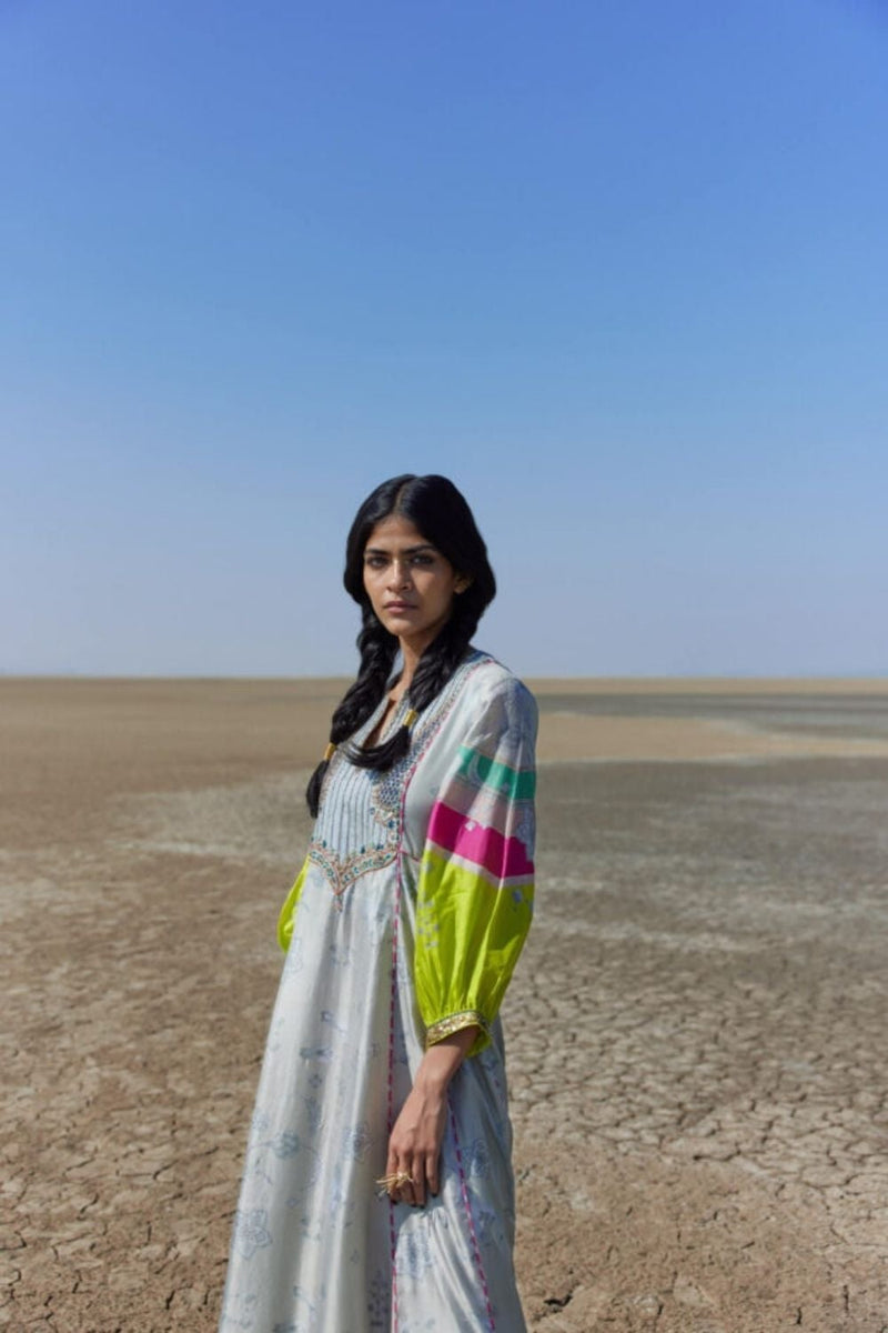 GREY YOKE SIDE KALI KURTA SET Kurta Sets by Rajiramniq for women in Singapore