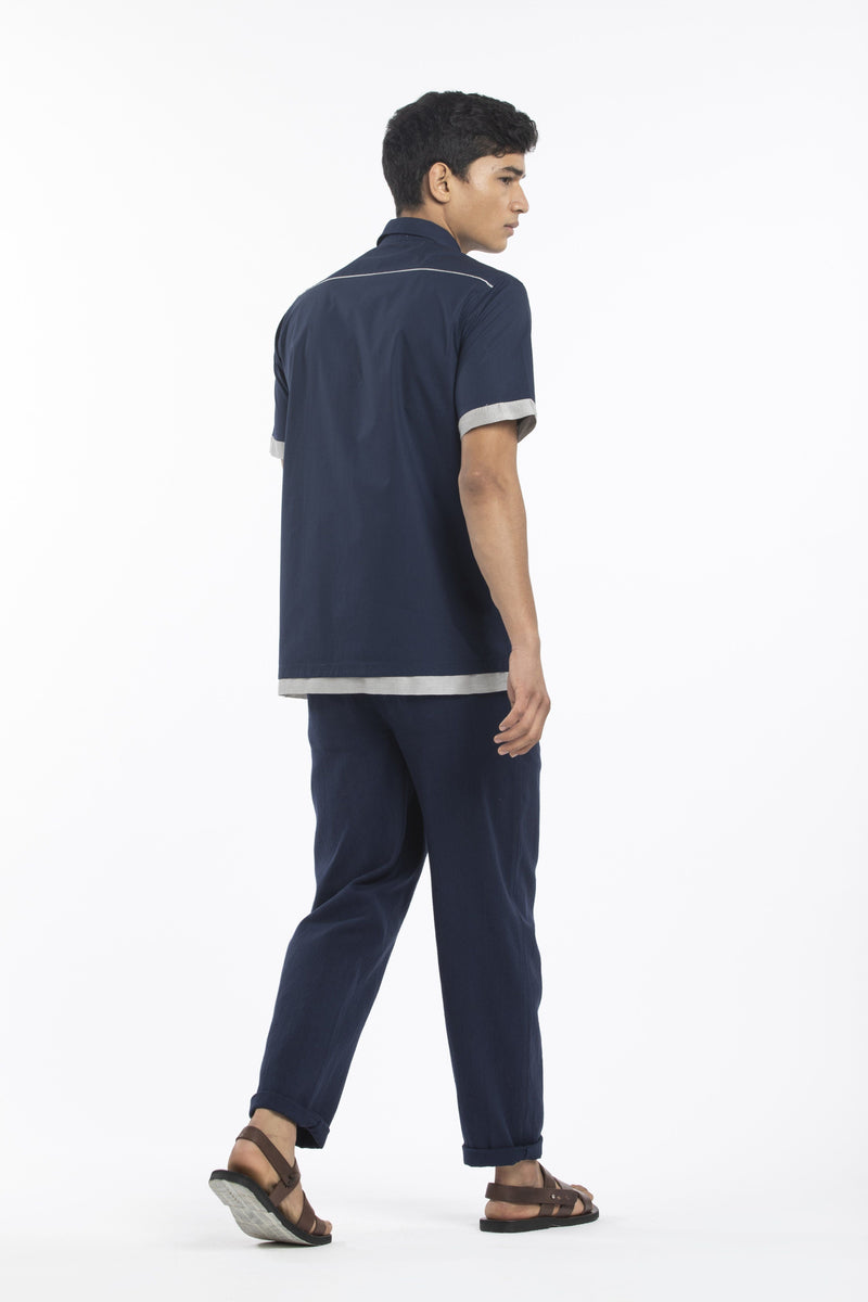 HALF SLEEVE SHIRT - NAVY by THREE Men for men in Singapore