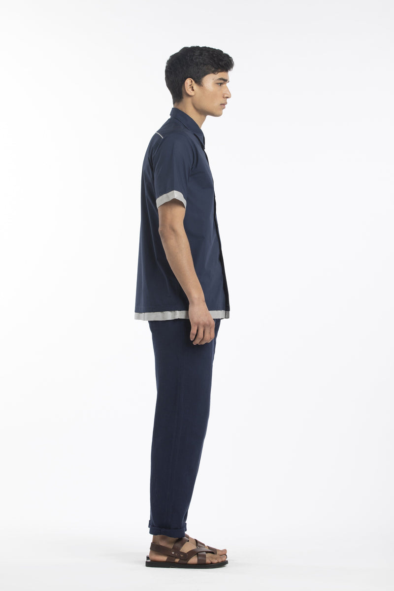 HALF SLEEVE SHIRT - NAVY by THREE Men for men in Singapore