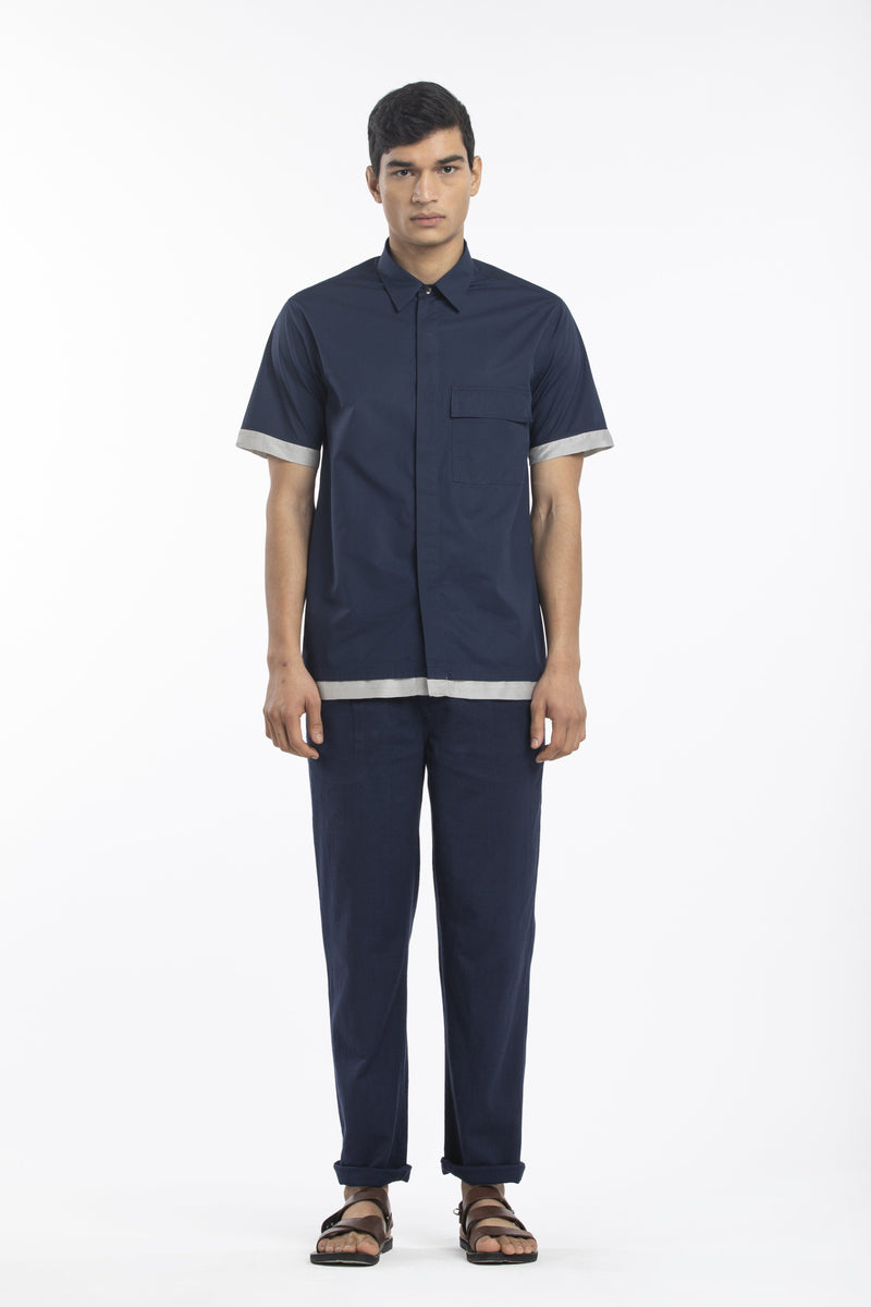 HALF SLEEVE SHIRT - NAVY by THREE Men for men in Singapore