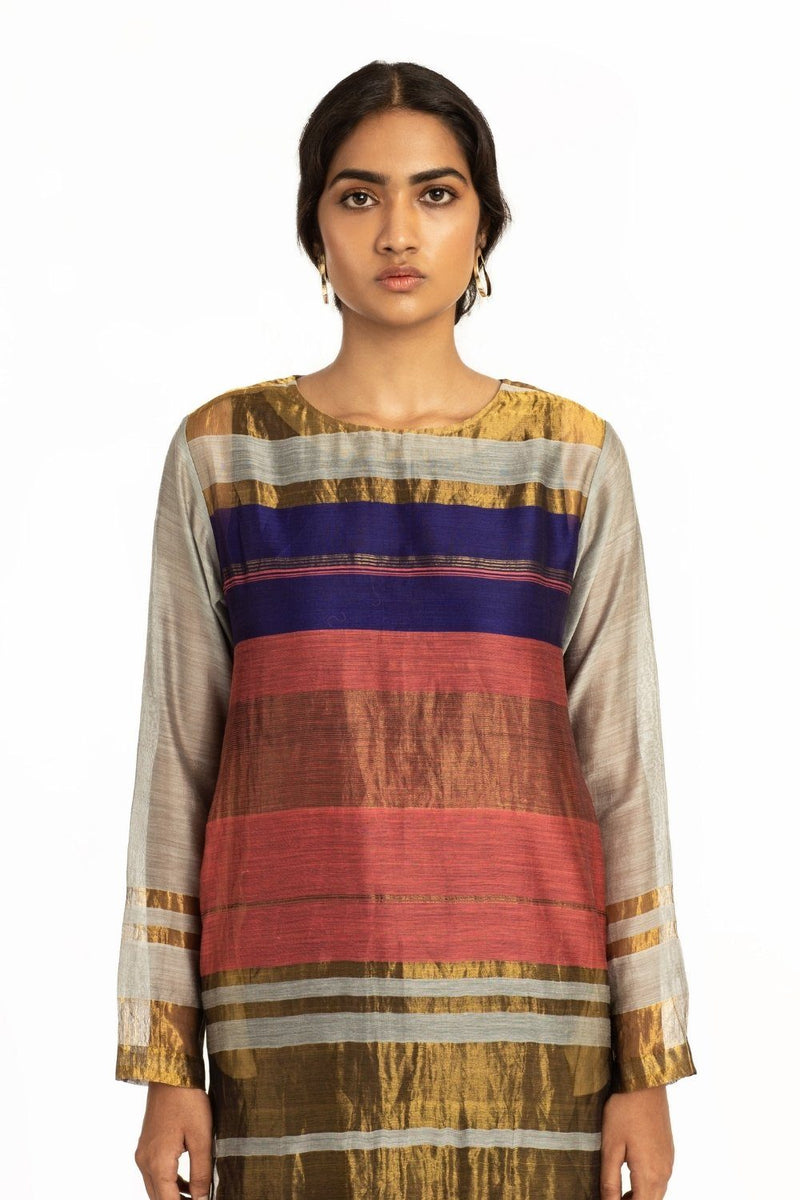 Handoven Pink Blue Engineered Sheer Straight Kurta Fashion Akaaro