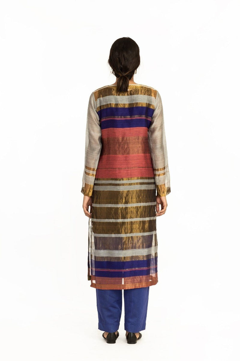 Handoven Pink Blue Engineered Sheer Straight Kurta Fashion Akaaro