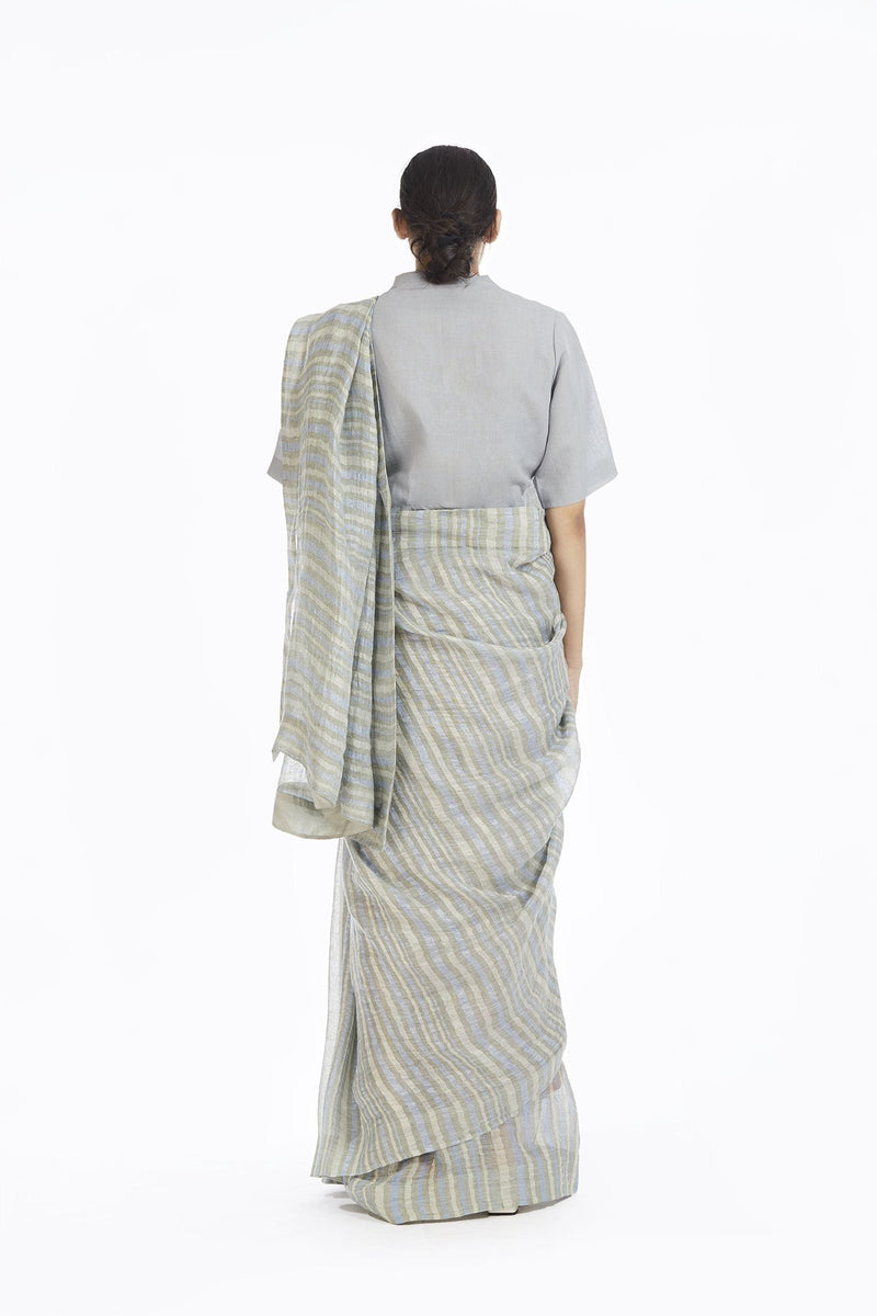 Handwoven African Striped Linen Saree linen Sarees by Akaaro for women in Singapore