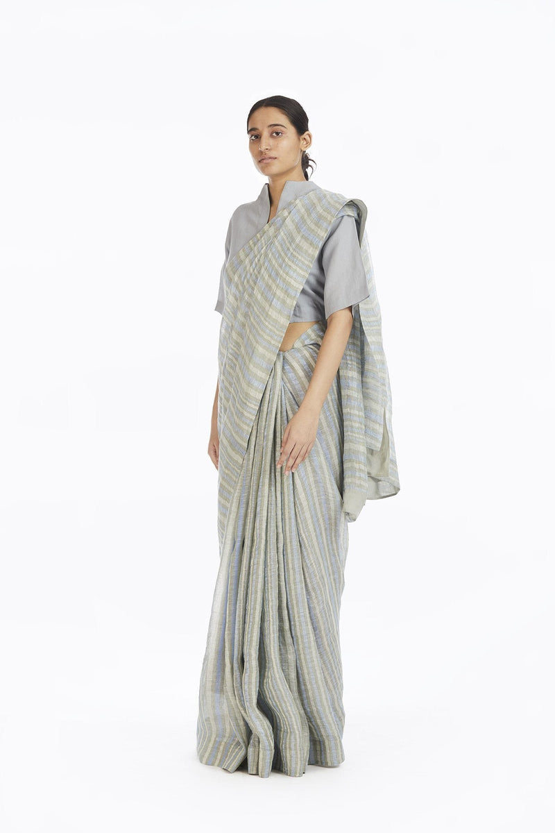 Handwoven African Striped Linen Saree linen Sarees by Akaaro for women in Singapore