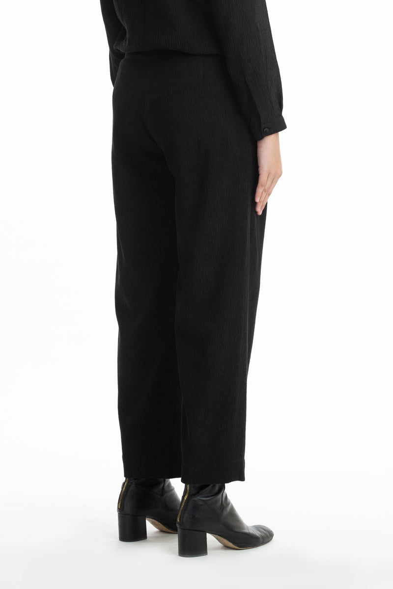 Handwoven Balck Pintuck Panelled Trousers Bottoms by Akaaro for women in Singapore