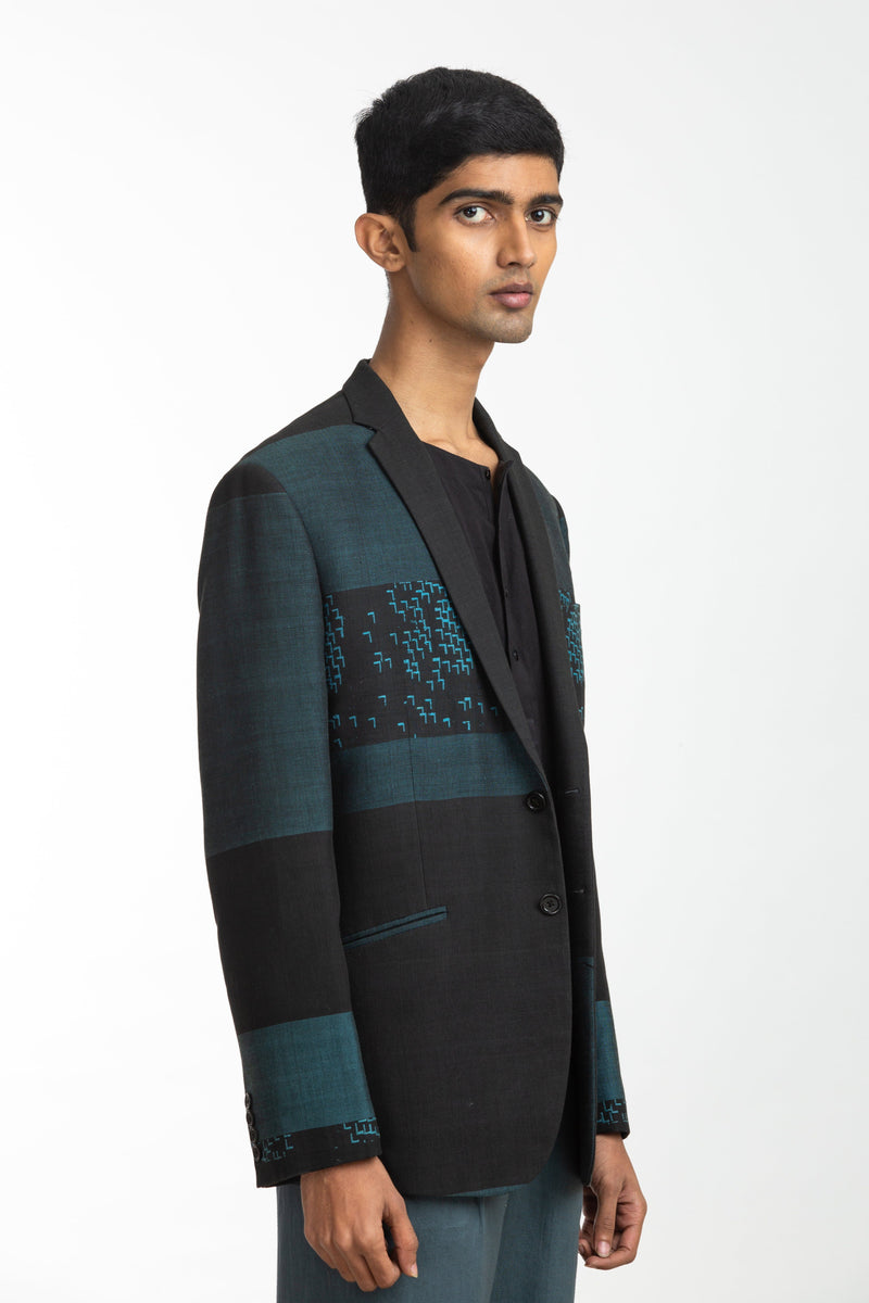 Handwoven Black Blue Bird Jacket Jackets & Overlays by Akaaro Men for men in Singapore