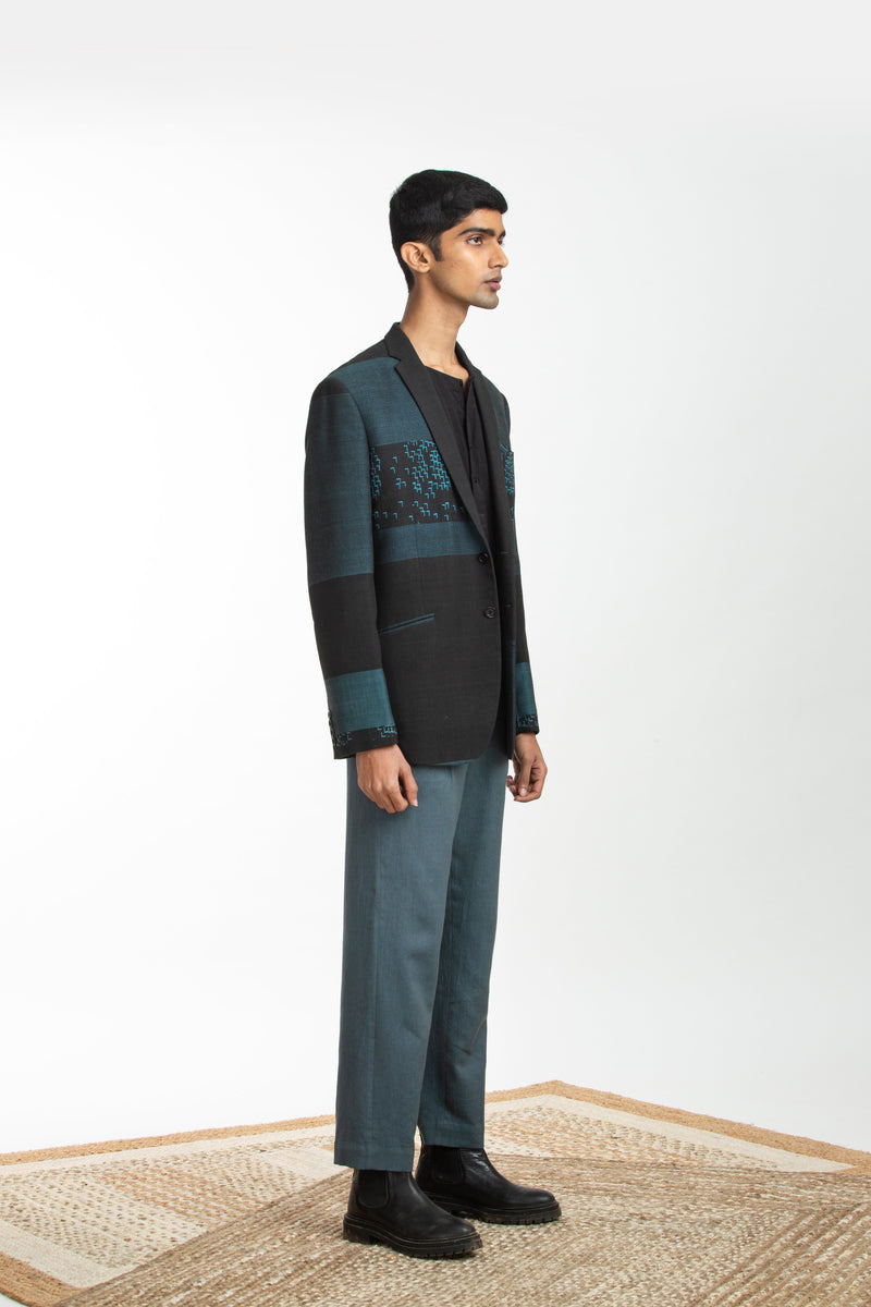 Handwoven Black Blue Bird Jacket Jackets & Overlays by Akaaro Men for men in Singapore