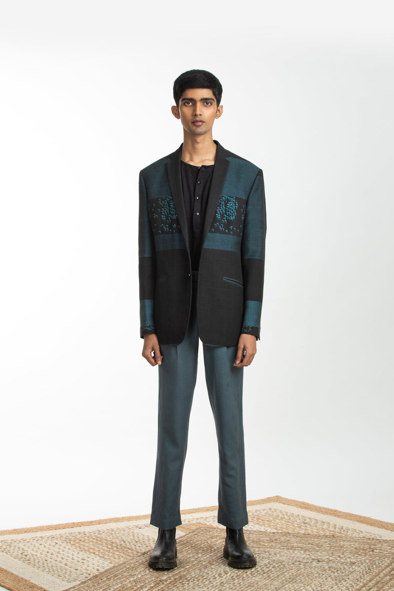 Handwoven Black Blue Bird Jacket Jackets & Overlays by Akaaro Men for men in Singapore