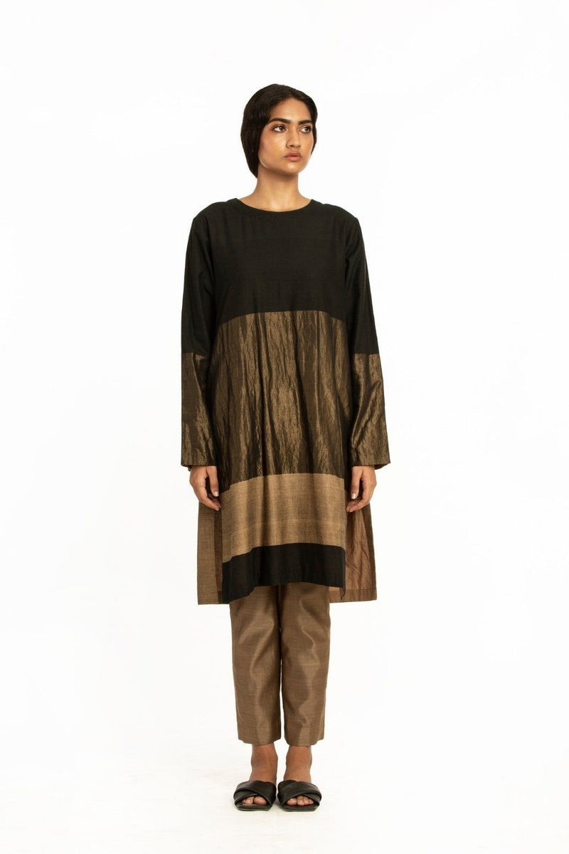 Handwoven Black Gold Engineered Straight Kurta Fashion Akaaro