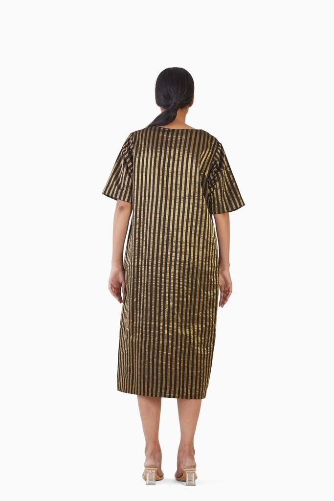 Handwoven Black Gold Striped Metallic Dress Fashion Akaaro