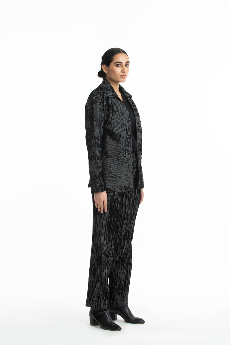 Handwoven Black Grey Merino Wool Collared jacket Jackets & Overlays by Akaaro for women in Singapore