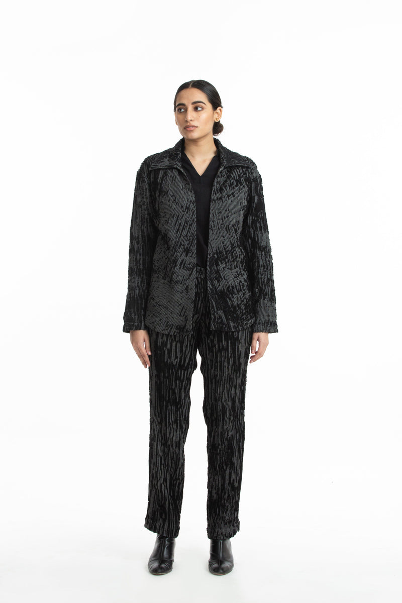 Handwoven Black Grey Merino Wool Collared jacket Jackets & Overlays by Akaaro for women in Singapore