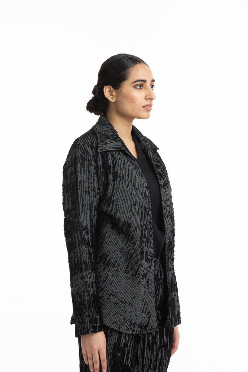 Handwoven Black Grey Merino Wool Collared jacket Jackets & Overlays by Akaaro for women in Singapore
