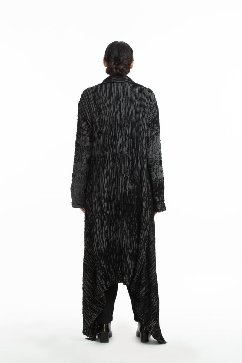 Handwoven Black Grey Merino Wool Long Coat Jackets & Overlays by Akaaro for women in Singapore
