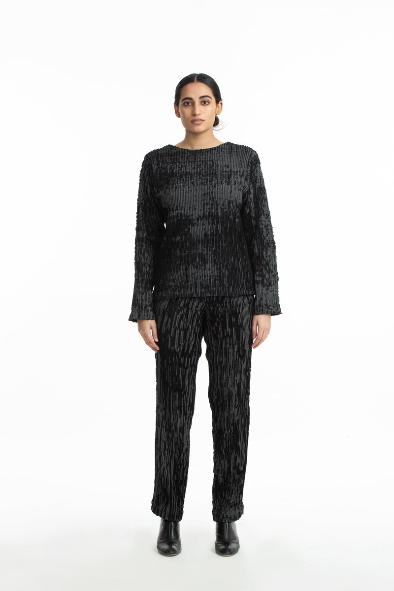 Handwoven Black Grey Merino Wool Pullover Top & Tunics by Akaaro for women in Singapore