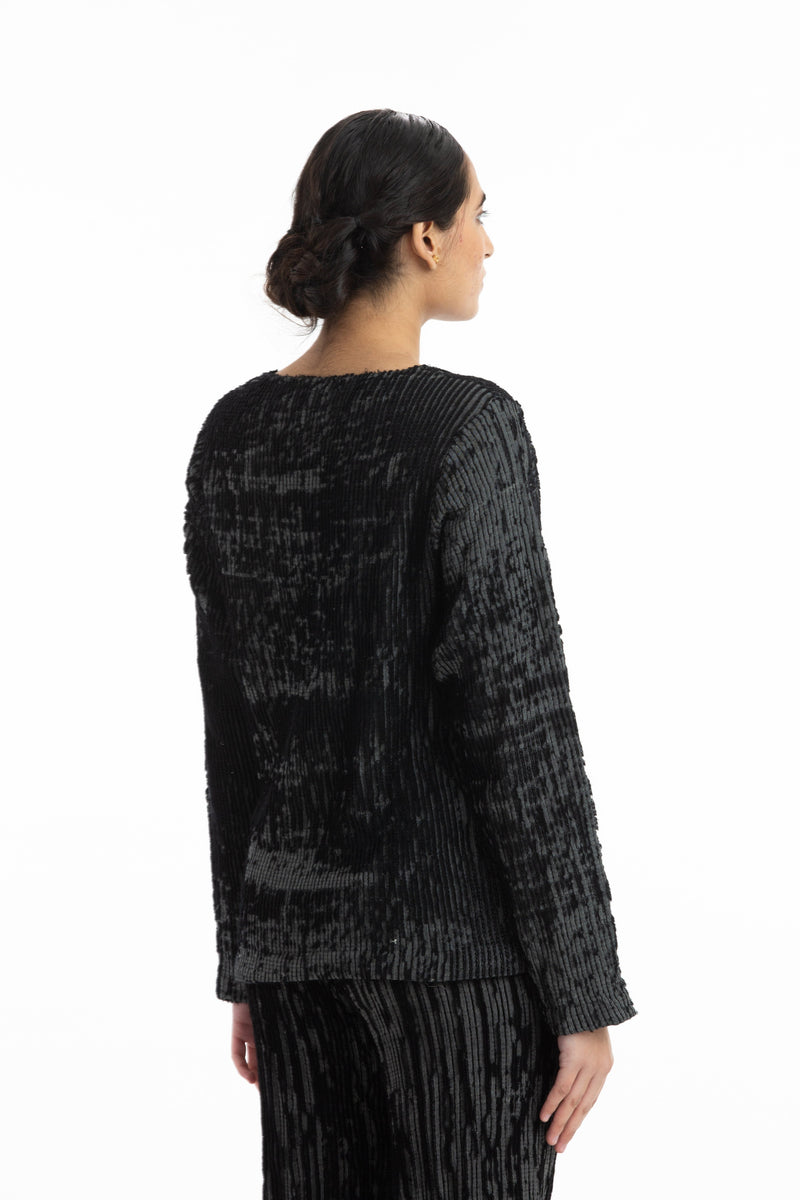 Handwoven Black Grey Merino Wool Pullover Top & Tunics by Akaaro for women in Singapore