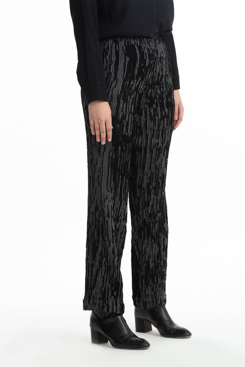 Handwoven Black Grey Merino Wool Straight Trouser Bottoms by Akaaro for women in Singapore