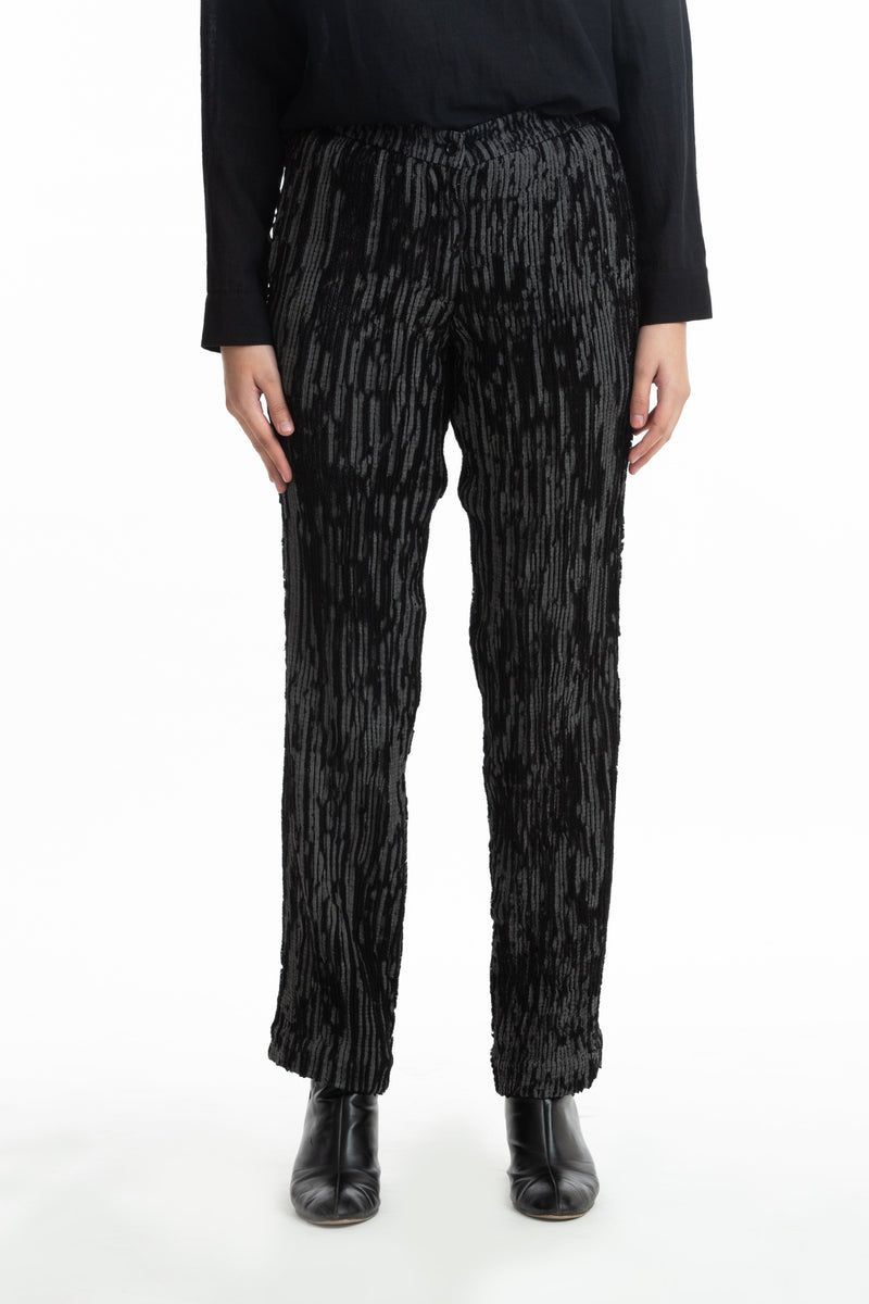 Handwoven Black Grey Merino Wool Straight Trouser Bottoms by Akaaro for women in Singapore